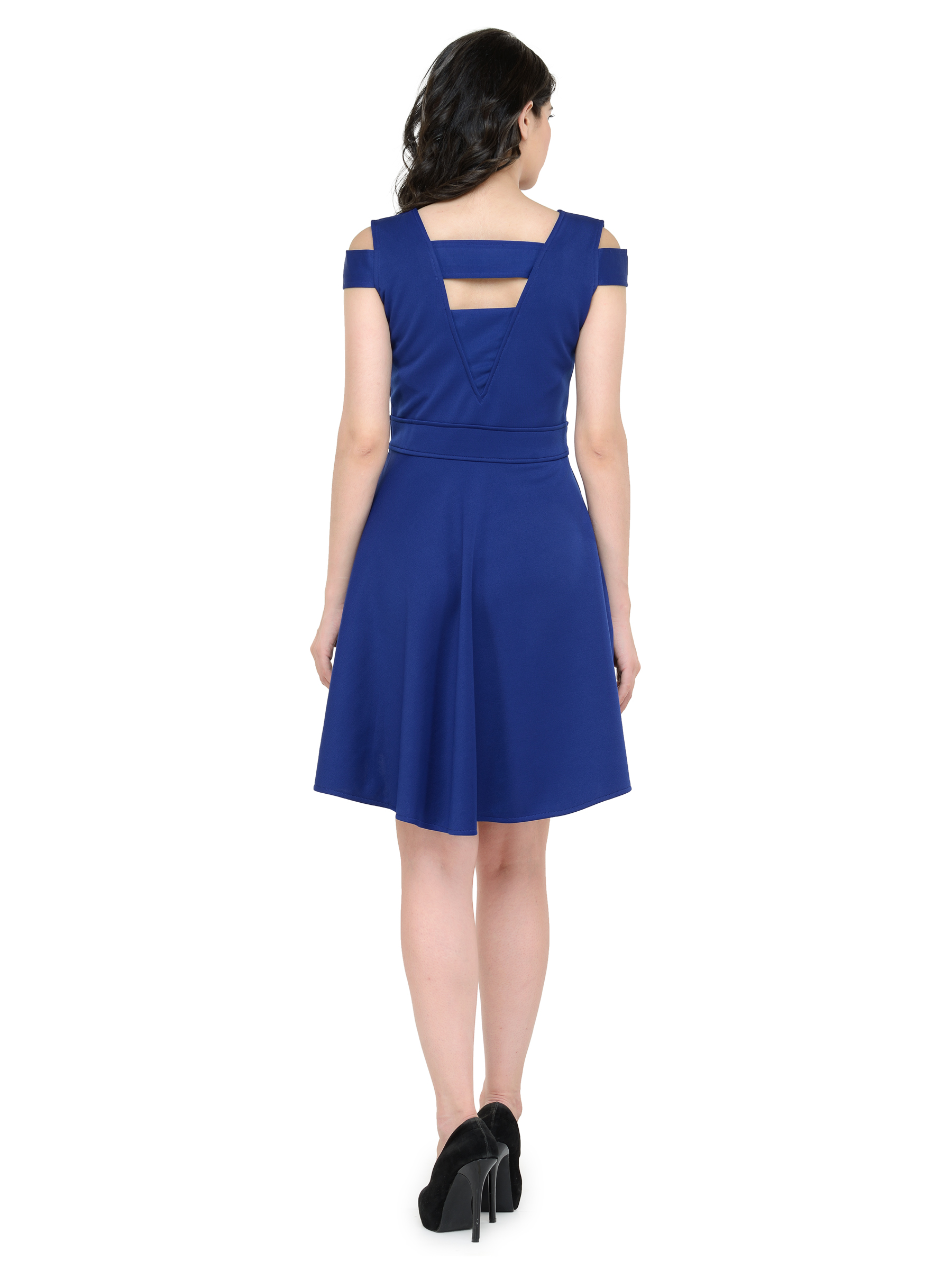 FLARED NAVY BODYCON MIDI DRESS